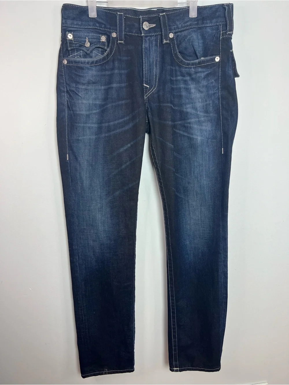 True Religion Skinny Jeans Dark Wash Flap Pocket Y2K Designer Denim 33x34